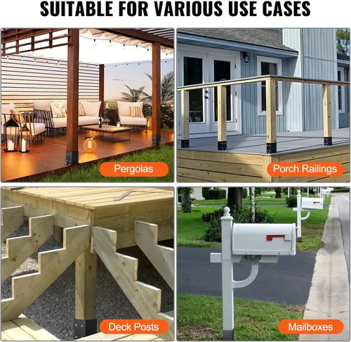 Miniatura 6 de VEVOR Base para Poste 4x4 2 Piezas, Tamaño Interior 3.6"x3.6" Soportes de Base para Poste, Anclaje de Poste de Servicio Pesado con Recubrimiento