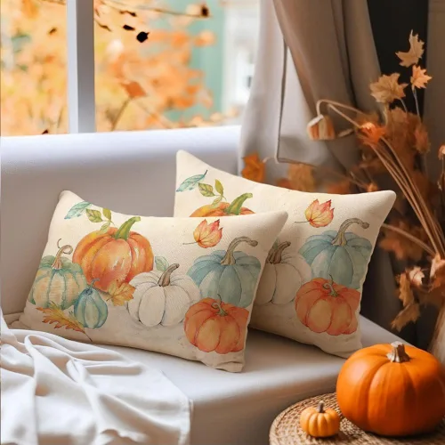 Miniatura 5 de RABUSOFA Fundas de almohada de otoño de 12 x 20 pulgadas, almohadas decorativas de calabaza naranja, fundas de almohada de otoño para exteriores