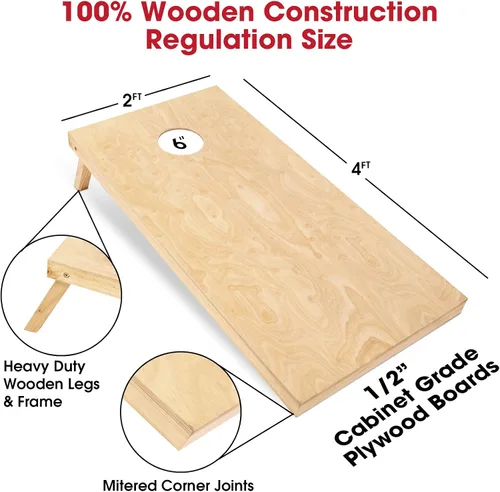 Miniatura 2 de GoSports 4 ft x 2 ft Regulation Size Wooden Cornhole Boards Set with Natural Wood Stain Finish - Includes Carrying Case Sin bolsas de frijol