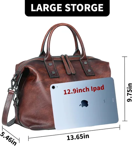 Miniatura 5 de Iswee - Bolso de hombro de cuero genuino, bolso tote con diseño de morral, con asa superior, bolso de gran capacidad, bolso cruzado