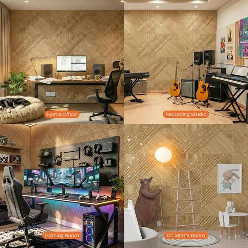 Miniatura 6 de BUBOS Paneles Acústicos Grandes, Paquete de 6 Paneles de Pared Insonorizados con Estampado de Patrón de Madera, Tamaño Total 70.8 x 47.2 Pulgadas