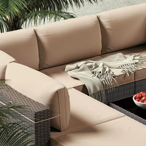 Miniatura 9 de Gotland Juego de muebles de patio de 8 piezas con mesa con fogón, muebles de ratán para exteriores para todo tipo de clima con respaldo alto de 2
