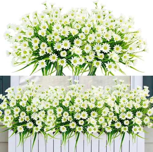 Miniatura 16 de obbsie 12 paquetes de plantas artificiales para exteriores, 18.2" resistentes a los rayos UV, tallos de hierba mono artificial, vegetación, no se