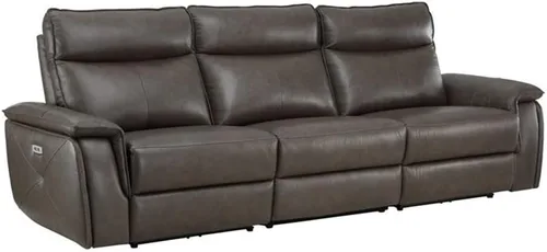 Miniatura 8 de Pemberly Row Sofá reclinable doble de cuero de 110" con reposacabezas en beige