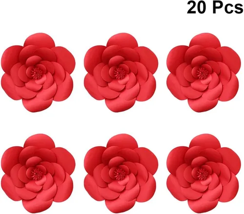 Miniatura 2 de Decoración de flores artificiales 3D de flores rojas para decoración de bodas (rojo 7.9 in)