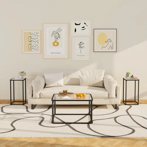 Miniatura 9 de Garden 4 you Mesa auxiliar de cristal, mesa auxiliar rectangular con marco de metal, moderna mesita de noche para oficina, dormitorio, sala de Negro