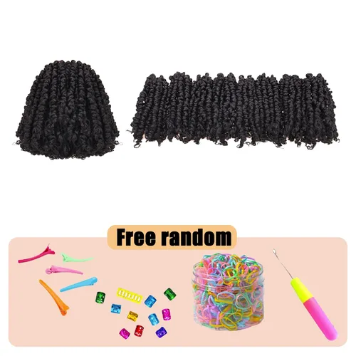 Miniatura 6 de Paquete de 8 paquetes de cabello de ganchillo Passion Twist de 6 pulgadas, rizos bohemios pretrenzados previamente trenzados, negro natural 1B