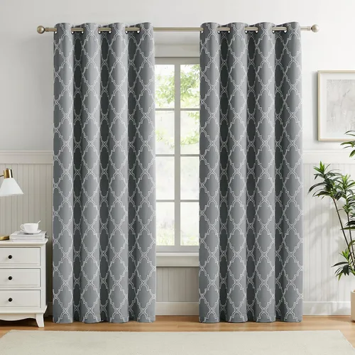Miniatura 12 de Melodieux Cortinas 100% opacas de 96 pulgadas de largo para sala de estar, dormitorio estilo marroquí, aislamiento térmico, ahorro de energía