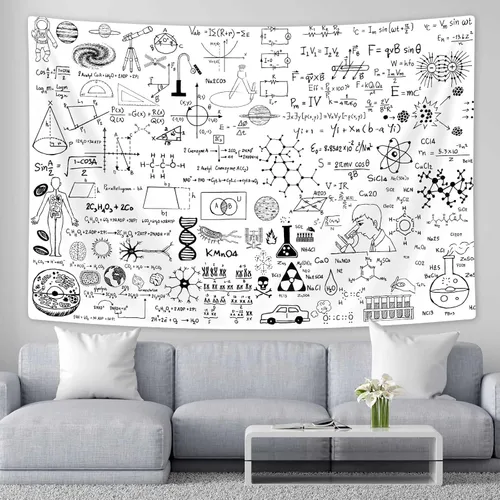 Miniatura 7 de SAOLUIS Tapiz de matemáticas, arte de pared educativo, tapiz blanco y negro para colgar en la pared para dormitorio, sala de estar, decoración