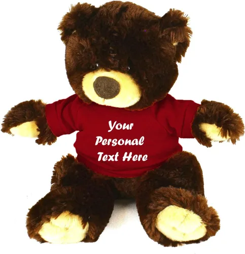 Miniatura 15 de Plushland Oso de peluche Noah de chocolate de 12 pulgadas, regalo personalizado, texto personalizado en la camisa, gran regalo para el día