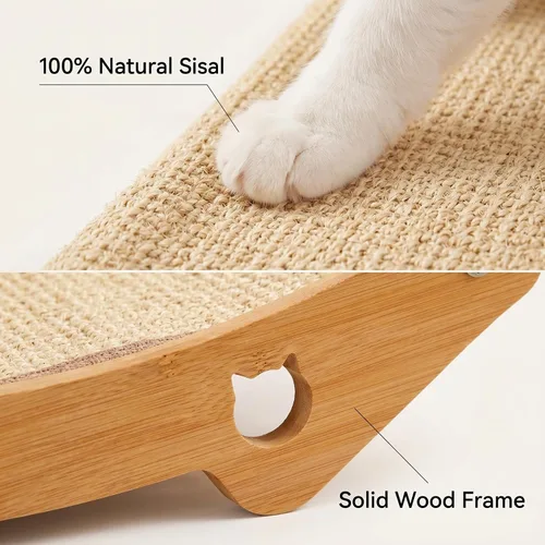 Miniatura 4 de Cama rascador de sisal para gatos de interior, poste rascador, almohadilla, tablero, hamaca de madera maciza para gatos, 23.6 x 13.8 x 5.1 pulgadas