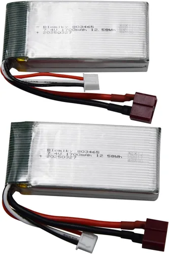 Miniatura 6 de Blomiky Paquete de 2 baterías Lipo de 7.4V 1600mAh 12.58Wh 30C con enchufe T y cables USB para camiones RC a escala 1:10 200E 9200 9200E 9205E 9206E