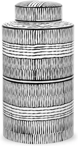 Torre & Tagus Jarrón decorativo de jengibre blanco y negro con tapa, jarrón de cerámica de 11.5 pulgadas de alto y almacenamiento decorativo (Takara)