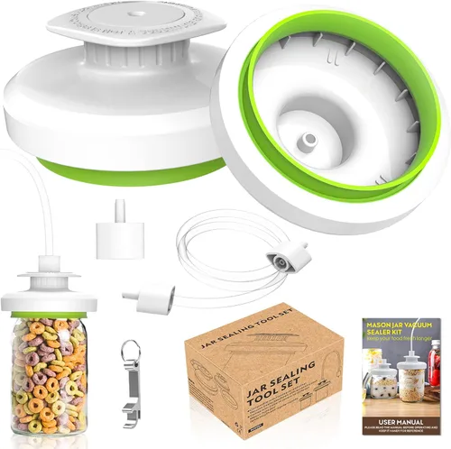 Sellador al vacío para tarros Mason Tarros, sellador de tarros y manguera de accesorios para Foodsaver, kit de fijación al vacío de almacenamiento