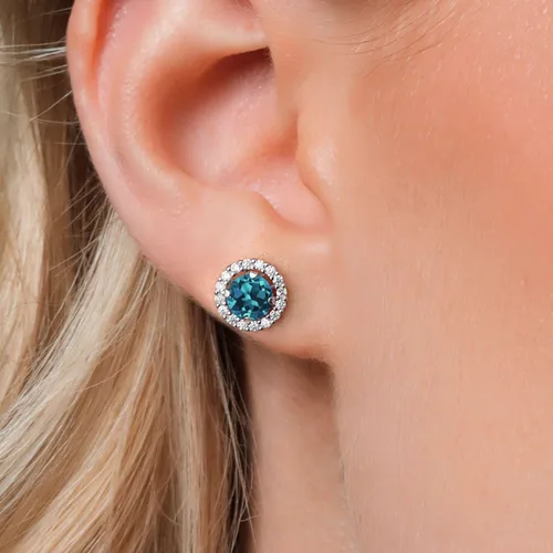 Miniatura 223 de Gem Stone King Aretes redondos de plata de ley 925 de 0.236 in con piedra natal extraíble para mujer