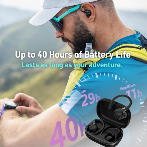 Miniatura 5 de JVC Fitness Series - Auriculares deportivos inalámbricos con ganchos ajustables, cancelación activa de ruido, modo de sonido ambiental, IP57 Negro