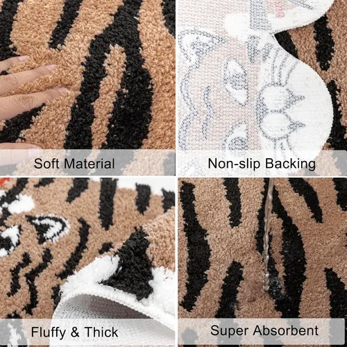 Miniatura 4 de Alfombra de baño con forma de tigre marrón lindo para baño, antideslizante, absorbente, decoración de animales de dibujos animados, alfombra
