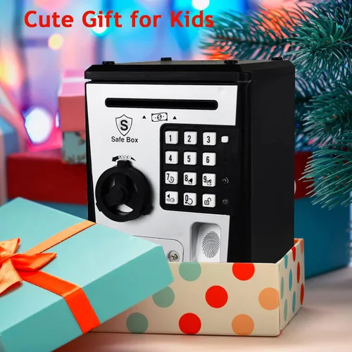 Miniatura 6 de Caja fuerte para niños con contraseña por huella dactilar, alcancía parlante con diseño de cajero automático para dinero real, juguete de regalo