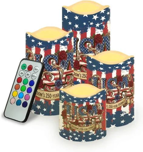 Miniatura 41 de Jeiento American Flag Flameless Candles 4 Pack 4th of July Home Decoration Flower American Flag LED Candles Battery Operated with Timer Remote