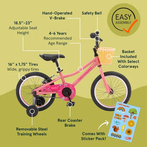 Miniatura 2 de Retrospec Koda Plus Kids Bike for Boys & Girls Ages 4-6 Years - Children's Bicycle, Adjustable Seat & Handlebars Algodón de azúcar