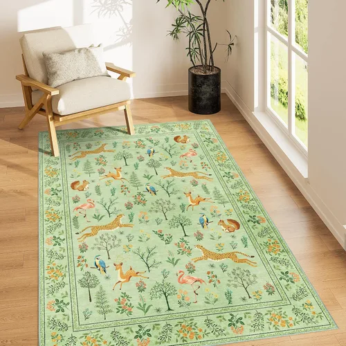 Miniatura 18 de DUKINO Alfombra de área de 6 x 9 pies, alfombra floral para sala de estar, ligera, antideslizante, lavable, alfombra de interior de pelo bajo
