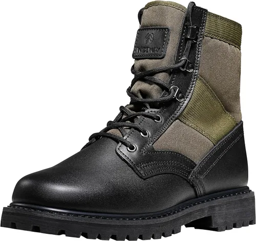 Miniatura 15 de Botas militares de WIDEWAY para hombres, botas de combate de jungla tácticas de cuero resistente al deslizamiento, negras, para hombres, todo