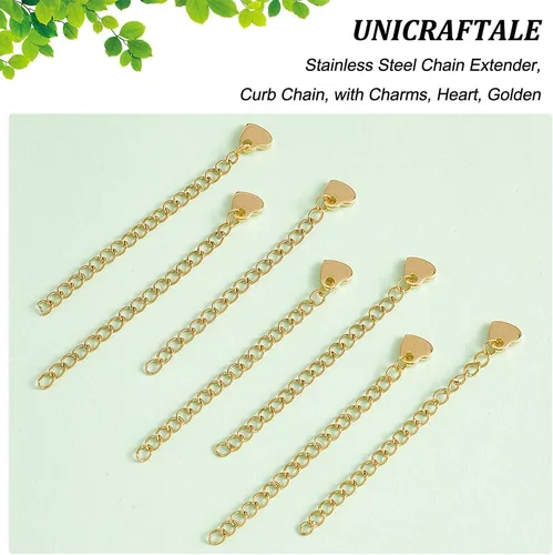 Miniatura 5 de UNICRAFTALE Alrededor de 30 unidades de cadena dorada de 2.362 in de extensión de collar de extensión con dijes de corazón extensor de cadenas