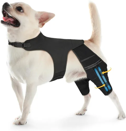 Miniatura 7 de Rodillera para perro para pierna trasera desgarrada, 4 estabilizadores, soporte de cadera ajustable para reducir el dolor, lesiones de ligamentos
