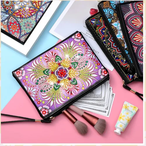 Miniatura 4 de Silkfly 6 piezas de bolsos de pintura de diamante, bolso de mano con diamantes para bricolaje, bolsas de pintura de piel sintética, cartera