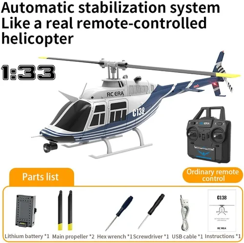 Miniatura 7 de FLYCOLOR Helicóptero RC C138 2.4G 6CH 6-Axis Gyro Altitude Hold 1/33 Avión de control remoto listo para volar RTF (azul-blanco)