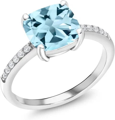 Miniatura 26 de Gem Stone King Anillo de compromiso de plata de ley 925 con piedra preciosa de corte cojín de 0.315 in Anillo de compromiso de aniversario de boda
