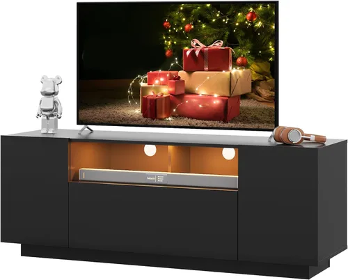 Miniatura 15 de WLIVE Moderno soporte de TV para TV de 65 pulgadas, centro de entretenimiento con estantes abiertos ajustables y luces LED RGB, consola multimedia