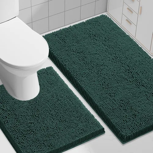 Miniatura 49 de Smiry Juego de 2 alfombras de baño, felpilla suave y absorbente, lavable a máquina, antideslizantes, para bañera, ducha y suelo