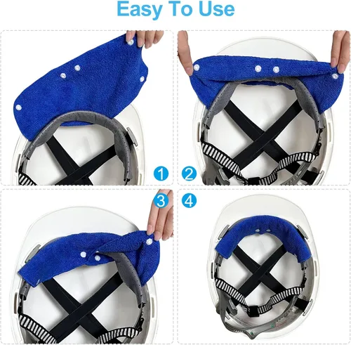 Miniatura 6 de PATIKIL Banda de sudor para casco, paquete de 6 unidades, de algodón, lavable, con botón a presión, para casco de seguridad, color azul