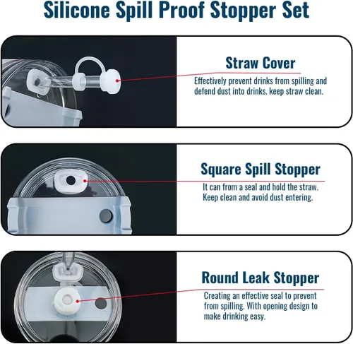 Miniatura 4 de ODRAGO - Tapón de silicona a prueba de derrames, 6 piezas/3 juegos, compatible con Stanley Cup 1.0 y 2.0 de 40 onzas / 30 onzas, accesorios