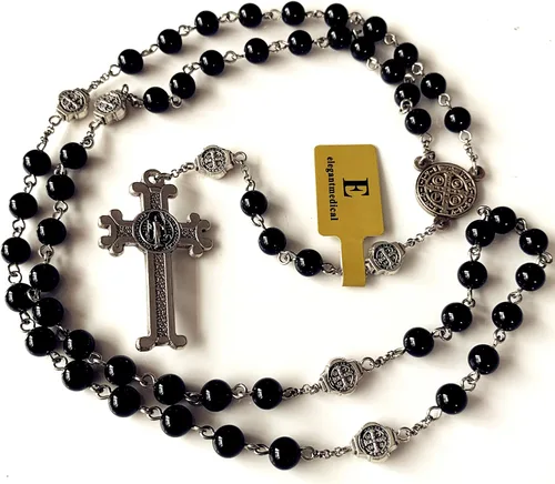 Miniatura 4 de Elegantmedical - Collar con cuentas de ágata negra católica de San Benito