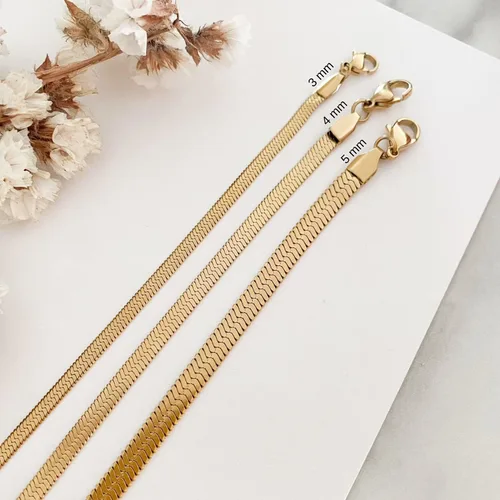 Miniatura 6 de Tewiky Collar de espiga para mujer delicado collar de cadena de serpiente de oro de 14 quilates collar de cadena de serpiente de oro en capas doble