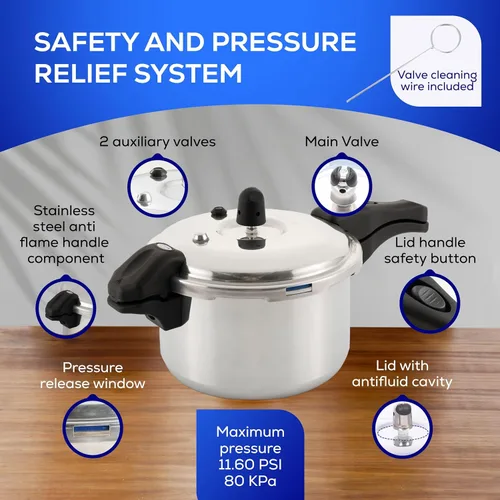 Miniatura 3 de Universal Olla a presión para estufa, olla a presión de aluminio con 6 sistemas de seguridad, olla a presión pequeña para frijoles, carne, arroz