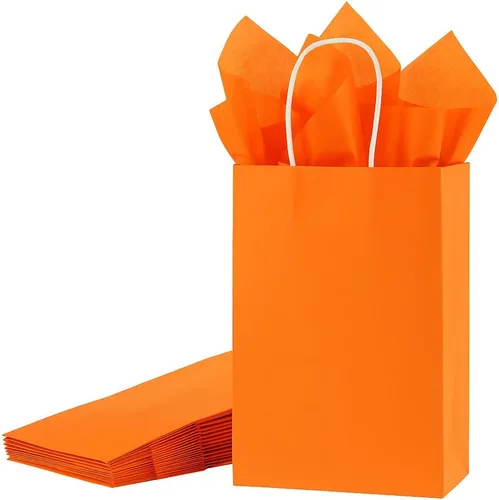 Miniatura 6 de SUNCOLOR Bolsas de regalo negras con asas, paquete de 24 bolsas pequeñas de papel kraft para fiestas, 7.9 x 5.12 x 3.15 pulgadas con papel de seda