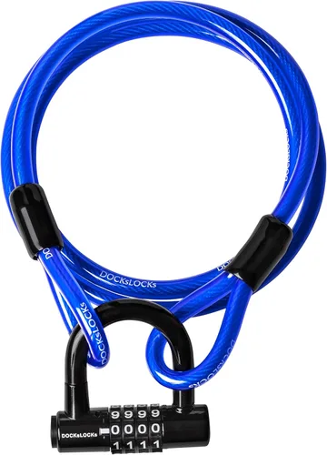 DocksLocks Juego de candado de cable de seguridad (5' a 25') extremos en bucle, resistente a la intemperie, cerradura compacta sin llave en U con