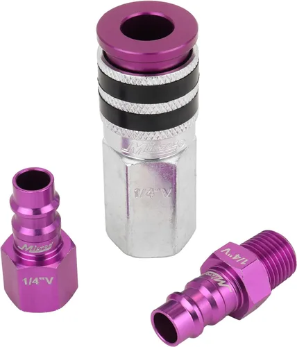 Colorfit by Milton Kit de Acoplador y Tapón (Estilo V/Alto Flujo) con Topes de Goma – Accesorios de Manguera de Conexión Rápida NPT de 1/4" para