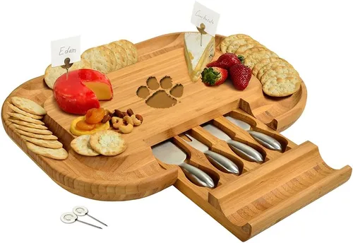 Miniatura 13 de NCAA Illinois Fighting Illini - Tabla de queso/charcutería con licencia oficial de bambú con juego de cuchillos y marcadores de queso por Picnic at