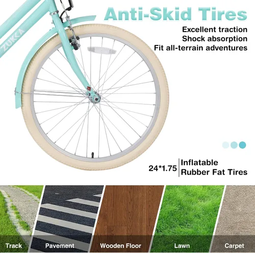 Miniatura 5 de ZUKKA Bicicleta para niños de 20/24 pulgadas con cesta de una sola velocidad, freno delantero en V y freno trasero para niños mayores de 7 años