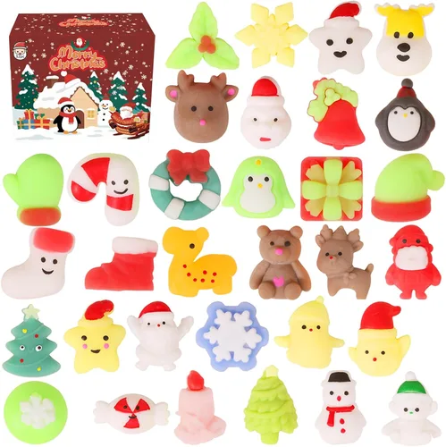 32 piezas de juguetes esponjosos de Navidad Mochi Squishy, juguete blando de aumento lento, juguetes para aliviar el estrés, recuerdos de fiesta a