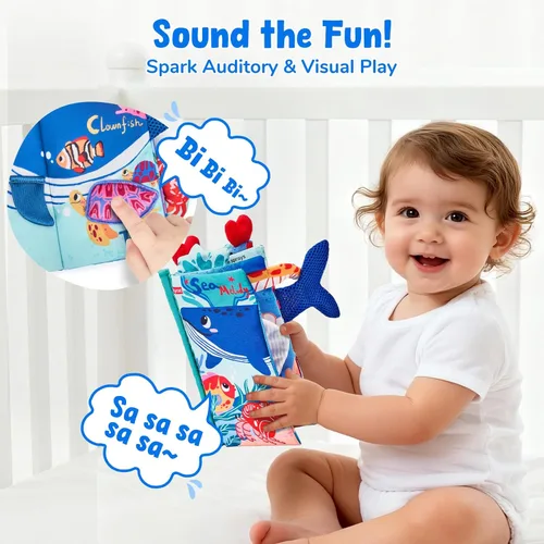 Miniatura 4 de JoyCat Ocean Libros de Bebé Juegos 0-6 Meses, Libros de Tela para Baby Shower Regalos para Recién Nacidos para Niños Niñas Relleno de Medias, Libro