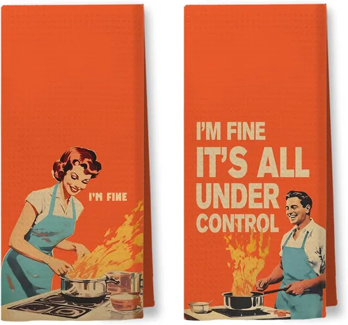Miniatura 25 de Toallas de Cocina Divertidas "I'm Fine", Toallas Decorativas de Cocina y Té Estilo Ama de Casa Retro de los 50s, Toallas de Mano de Humor Sarcástico
