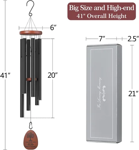 Miniatura 2 de Campanillas de Viento Conmemorativas de Simpatía para la Pérdida de un Ser Querido, Campanillas Grandes de 41 Pulgadas para Exterior con Tono