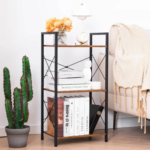 Miniatura 6 de HCHQHS Estantería Pequeña, Estantería Industrial Ajustable de 3 Niveles, Estantería Abierta Rústica, Estanterías Horizontales de Madera y Metal