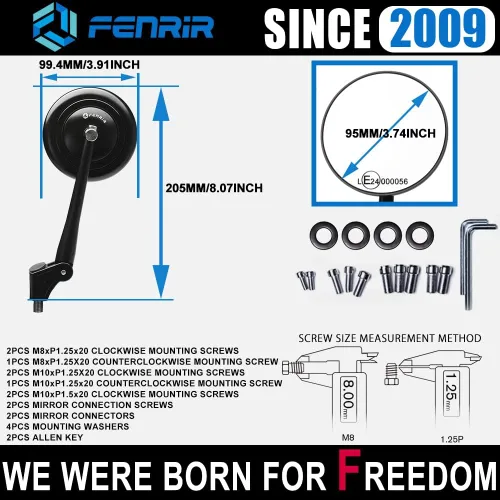Miniatura 3 de FENRIR Emark CNC Espejos de aleación de aluminio negro para motocicleta, espejos laterales universales Cafe Racer Retro redondos antirreflejos