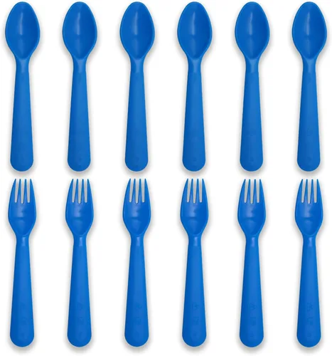 Miniatura 14 de cubiertos para niños cucharas y tenedores utensilios para niños pequeños plásticos reutilizables juego de cubiertos para bebés vajilla para la Dulce